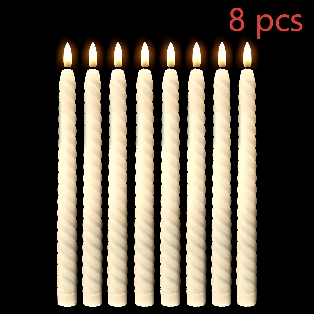 TEMU 8pcs Realistic 3d Flame Flameless Taper Candles - 10 Inch Led Battery Operated Twisted Taper Candles With Flickering Flame For Home Decor,