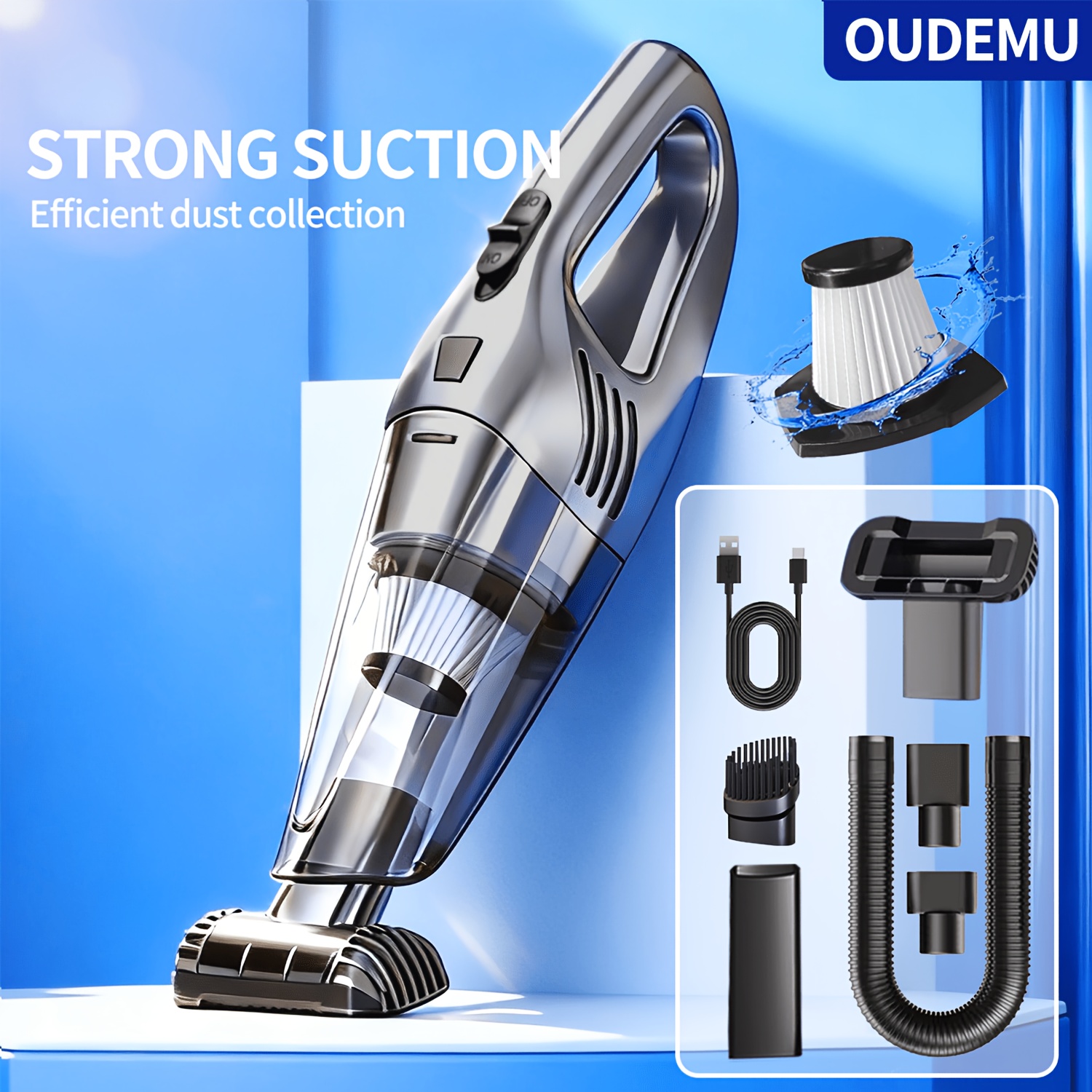 TEMU Wireless Car Vacuum Cleaner With Strong Suction, Portable Handheld Vacuum, Usb Rechargeable, Lightweight Vacuum, Cordless High Suction Car
