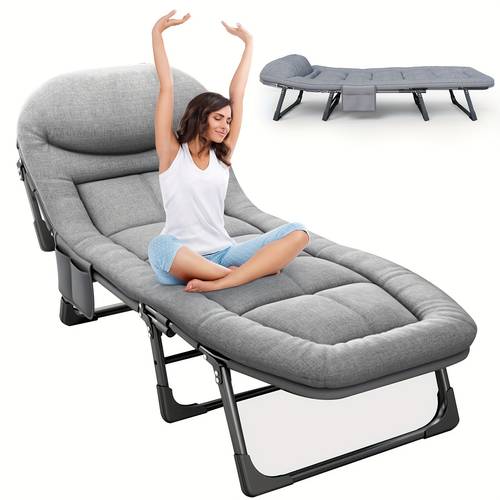 1pc grey foldable single bench sturdy metal frame soft padded 550 lbs capacity ideal for patio leisure office use