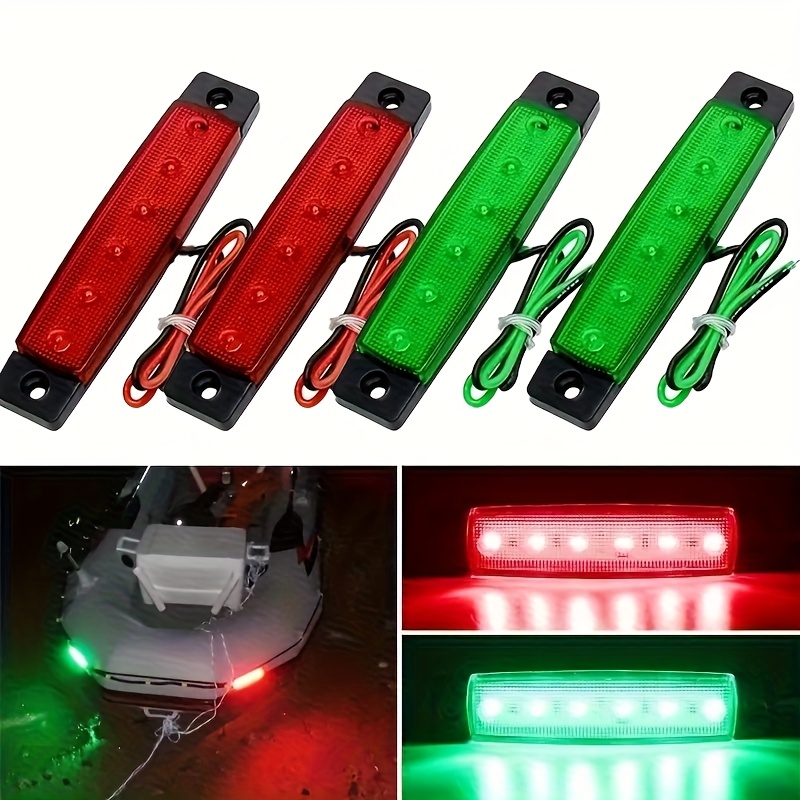 TEMU 2pcs 2pcs Green Outdoor Marine Navigation Lights Red And Green Auxiliary Light Bars Led Stern Lights For Yachts, Sailboats, Kayak, Fishing