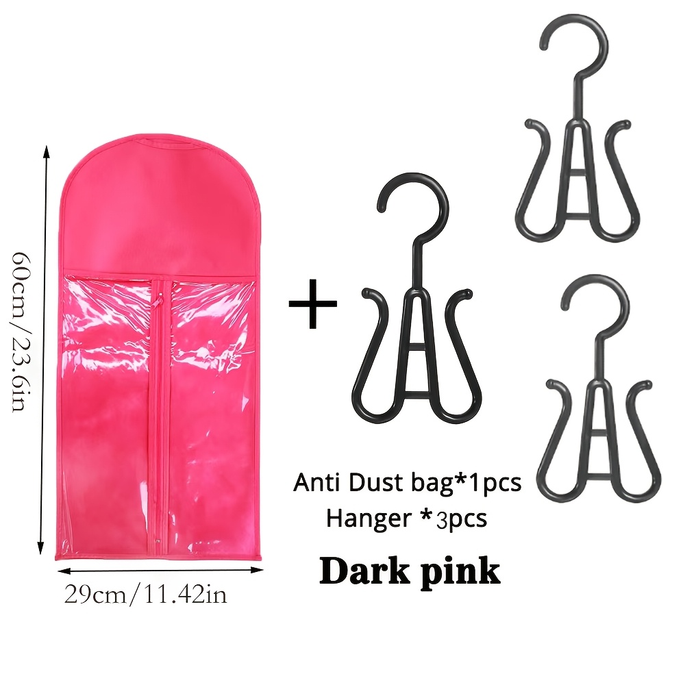 4pcs Wig Storage Bag Set, Convenient Wig Protector, Includes 1 60cm Storage Bag And 3 Hooks, Wig Accessories For Wig Storage