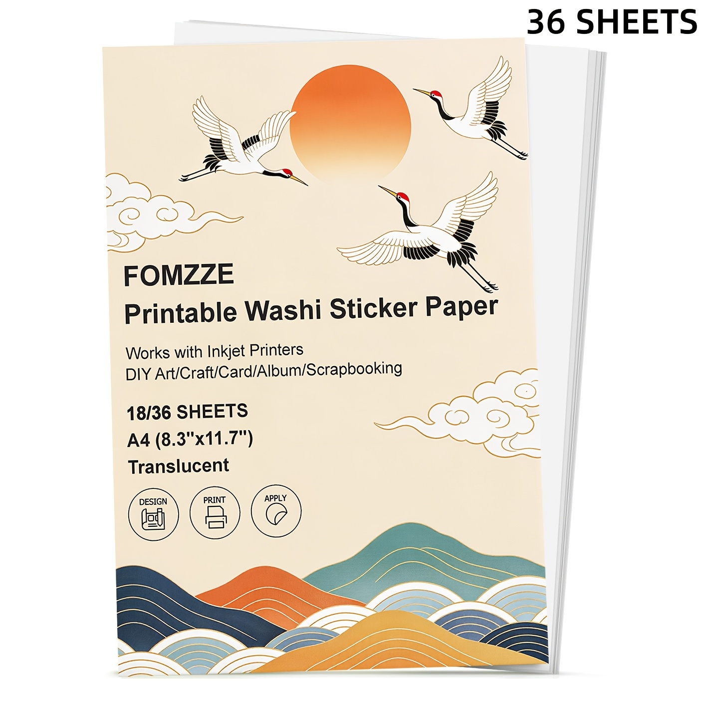 TEMU Papel de washi para pegatinas impresas para impresora de tinta - 18/36 hojas de 8.3"X11.7" - Papel de pegatinas mate semitransparente