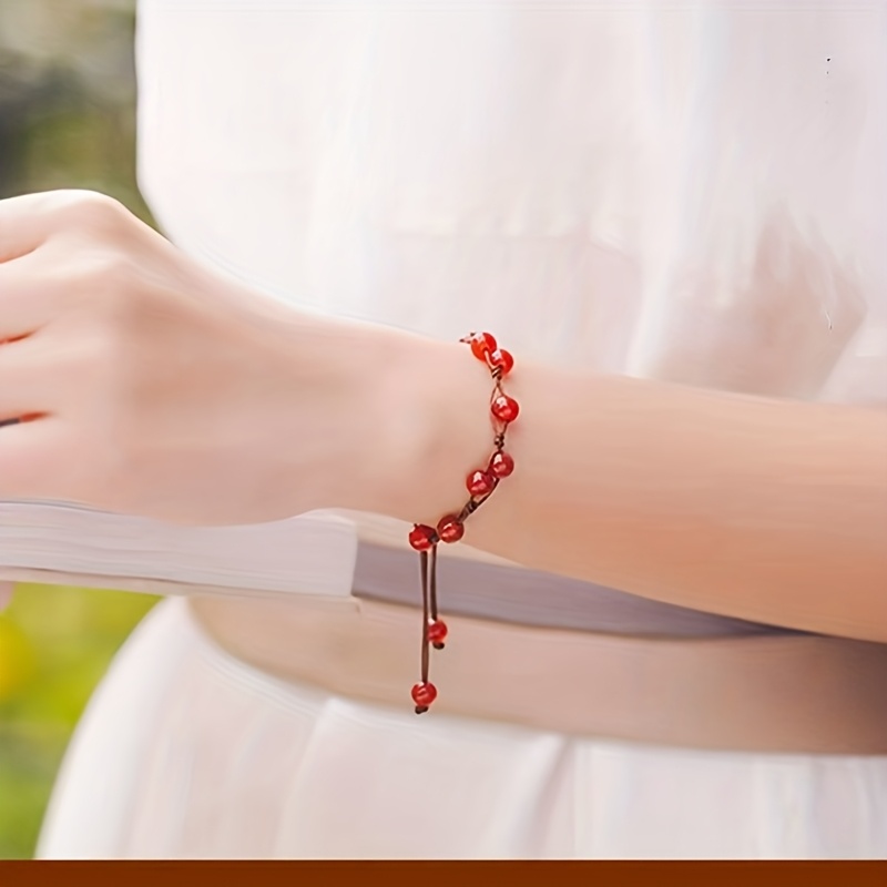Adjustable Red Beaded Bracelet, Versatile Mori Style Accessory
