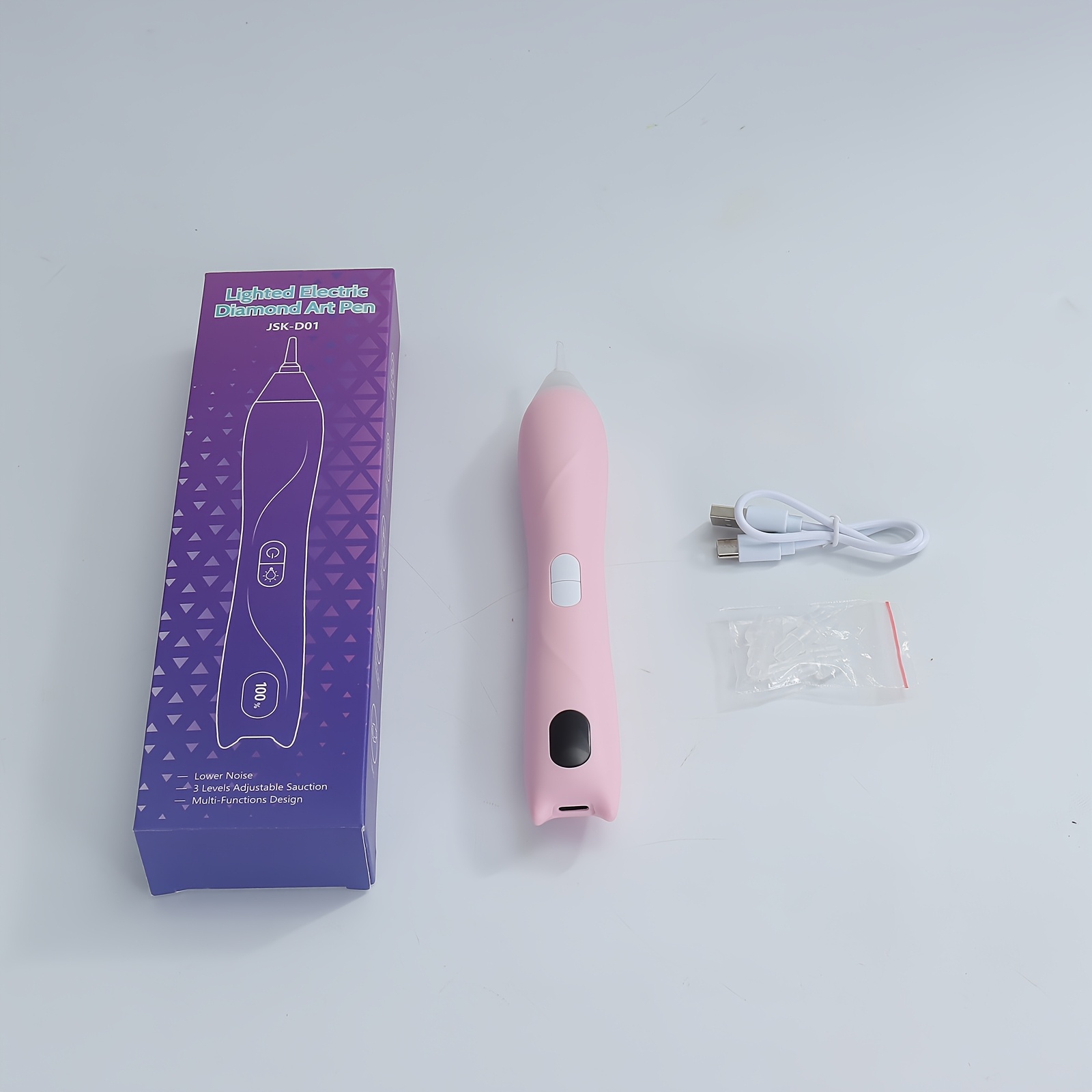 Image of Electric Diamond Painting Pen With Light - 3 Suction And 3 Brightness Levels, Led Display, , Ergonomic Rechargeable Pen - Ideal For Craft Lovers, Home Decor, Jewelry Making And Nail Art