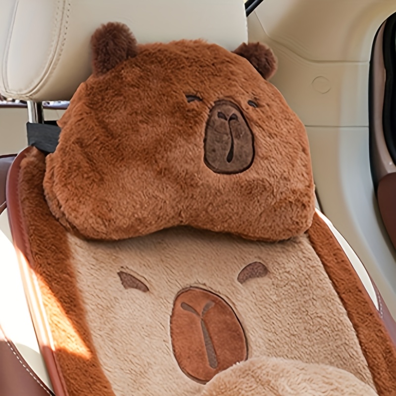 TEMU Car Interior Set - 1-pack With Cute Cartoon Patterns, Soft And Padded Headrest And Neck Pillow, Providing Head And Lumbar Support