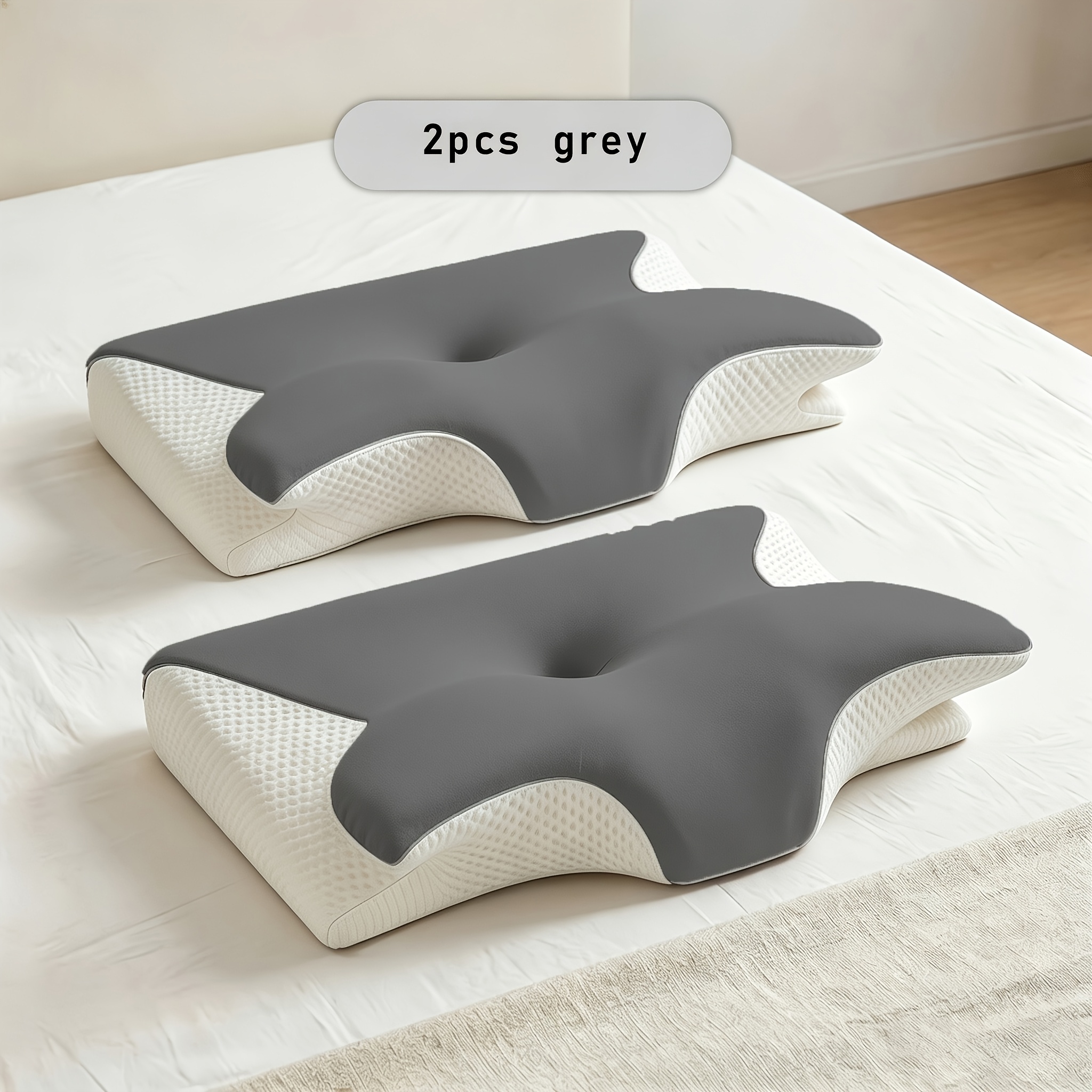 TEMU 1/2pcs Neck Pillow, Suitable For Sleep Use, Slow Rebound Horn Type, Soft And Comfortable Fabric, Neck Pillow, 60*40*13cm, Suitable For Back