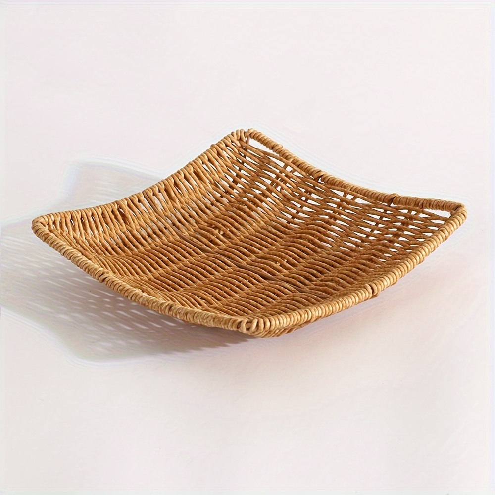 

Multifunctional Woven Rattan Storage Basket, Plastic Organizer Tray For Bedroom, Living Room Coffee Table, Small Storage Basket, Shallow Mouth, Home Storage, Storage Bins For