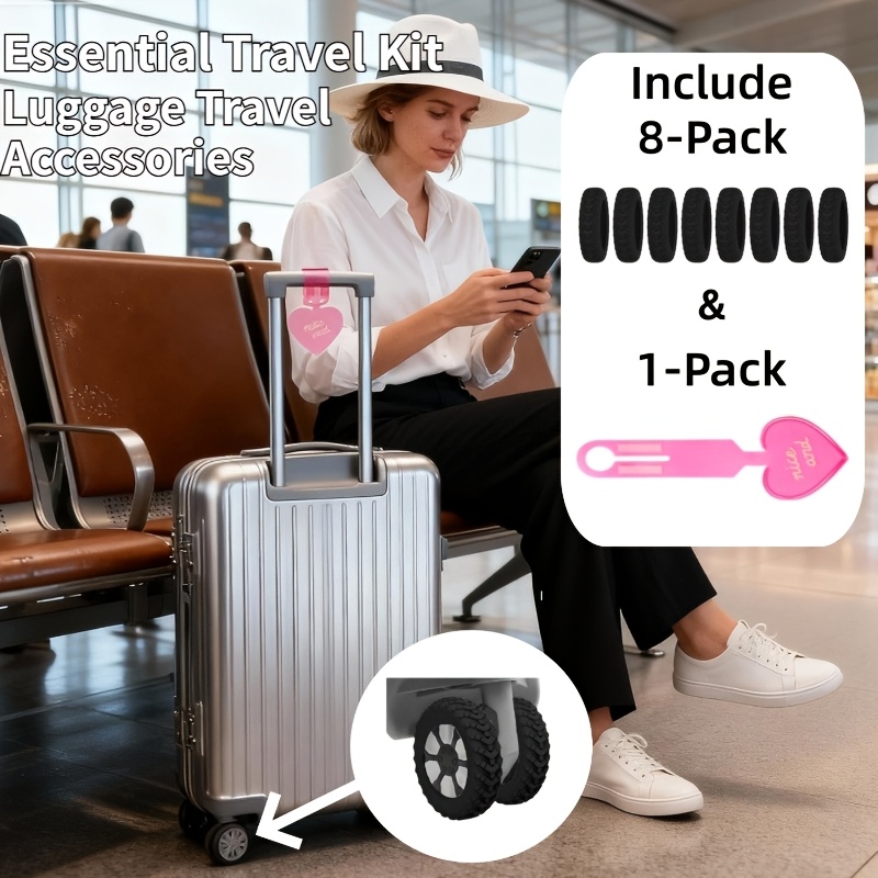 TEMU 8-pack Luggage Wheel Protectors With Luggage Tag Set, Luggage Wheel Covers For Suitcases And Office Chairs, Noise-reducing Anti-rattle Covers,
