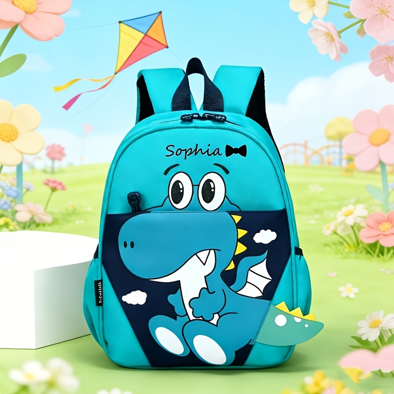 TEMU Customizable Student Backpack, With A Fashionable Little Footprint Text Design, Cute Dinosaur Pattern, Multifunctional, Lightweight, Easy To
