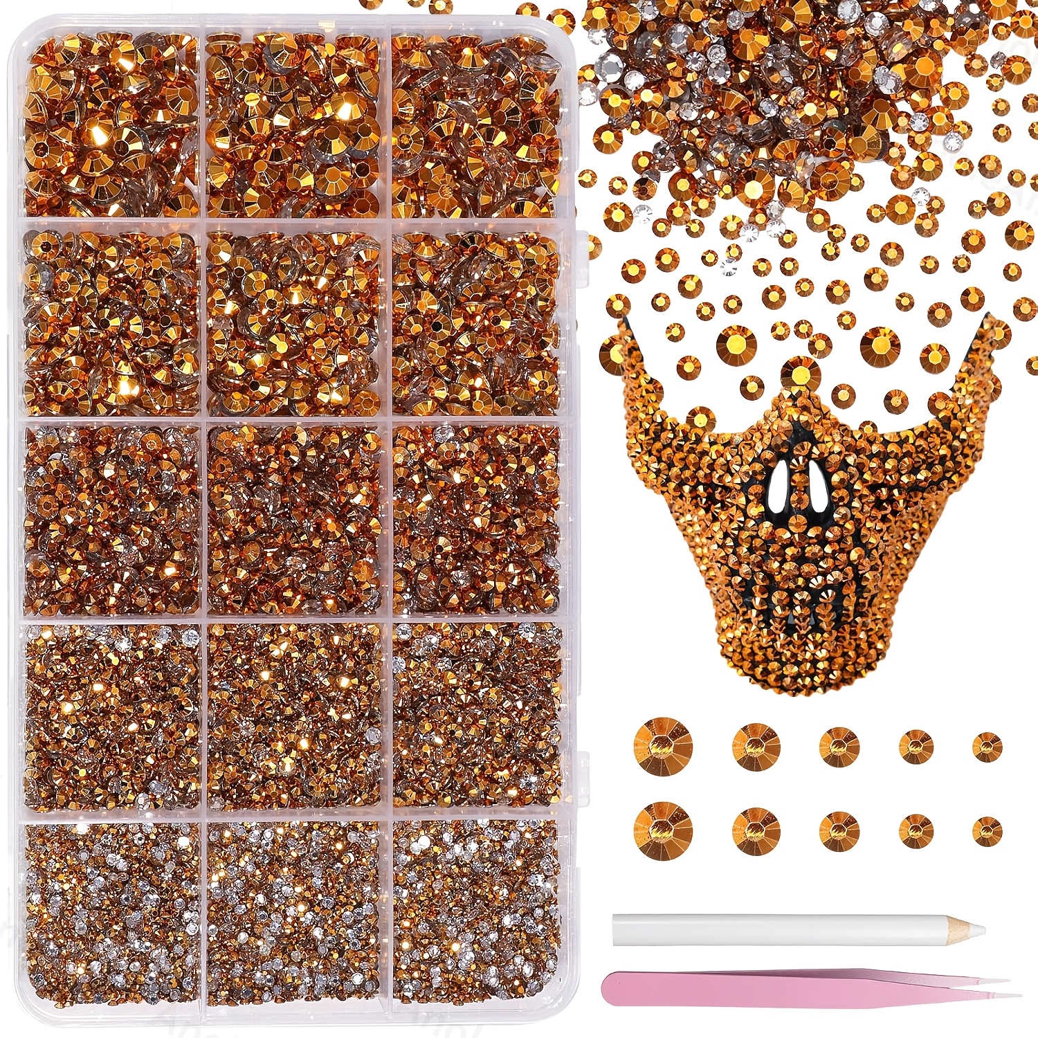 TEMU 12000 Strass Dorés Adaptés pour Kit de Scintillants - en Résine à Dos Plat 2/3/4/5/6mm, Scintillantes Gelée de Couleur Dorée pour Bricolage,