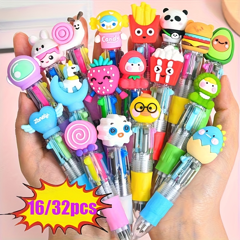 16 32pcs 4 in 1 random style fun pens 4 color ink ballpoint pen set suitable for party favors classroom rewards birthday gifts colorful stationery cute design ideal school and office supplies for halloween christmas thanksgiving