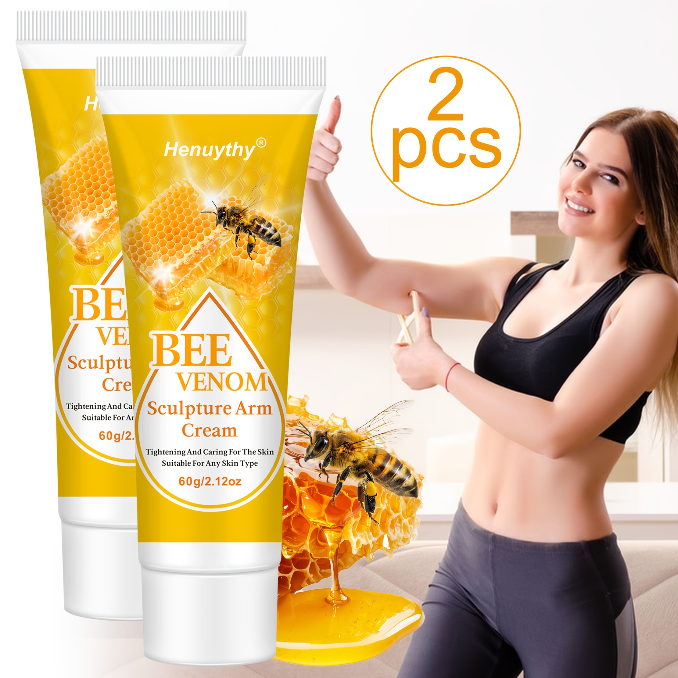 2pcs Instant Tightens, Ginger Bee Venom Firming Cream, Moisturizing , Smooth, Instant Tighten Lift Loose Skin, For , Abdomen, Thighs, , Chest-tighten, Lifts, Improves Skin Loose, , Types