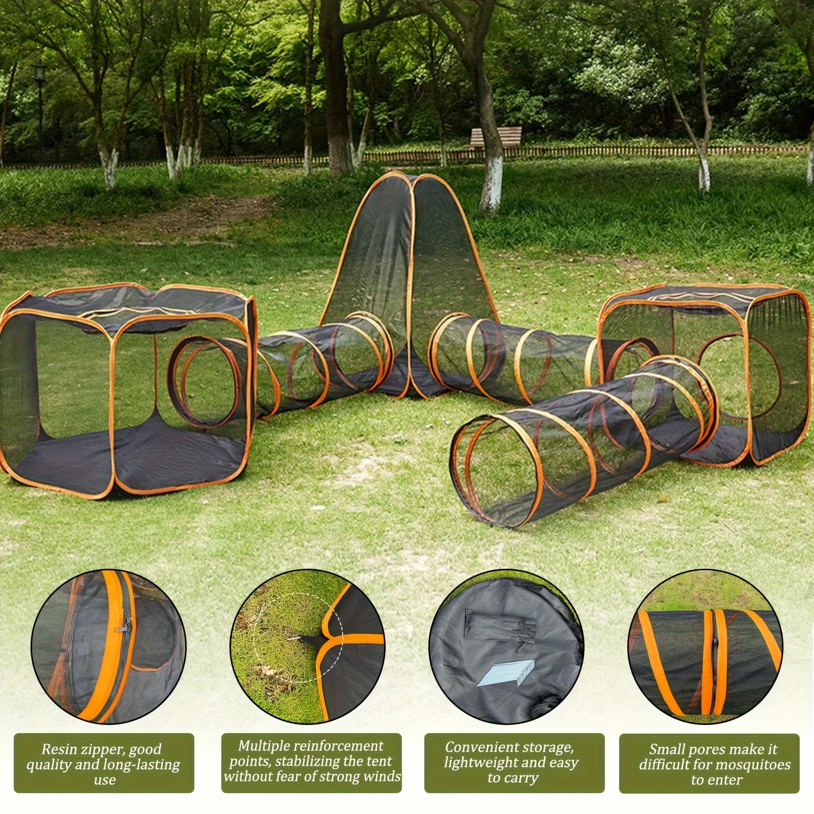6-in-1 Honden- en Kattenkooi met tunnel, ademende polyester speeltunnels en tentset, indoor/outdoor training- en oefenspeelgoed voor katten en honden, kooi- en tenten voor katten, konijnen, vossen en kleine dieren, indoor/outdoor kattenhuis