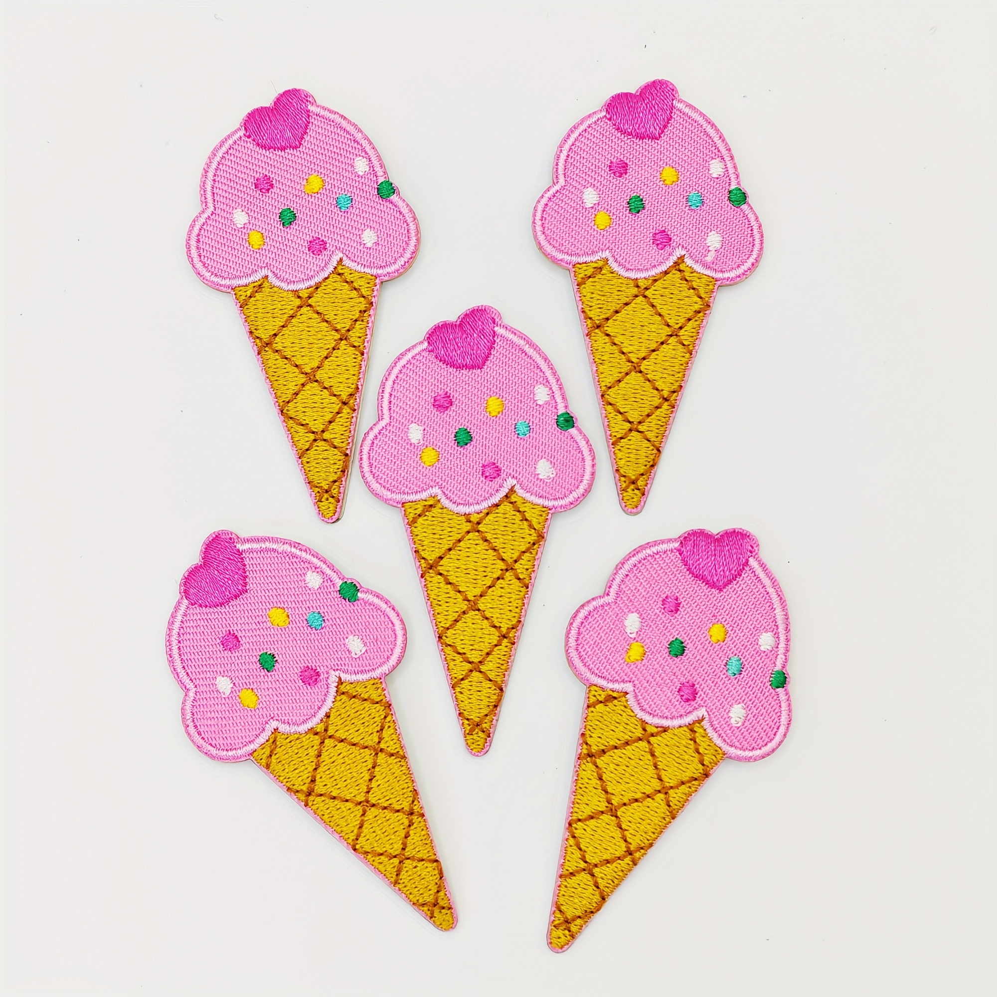 

5-pack Cartoon Ice Cream Embroidered Iron-on Patches, Color Heat Transfer Appliques For Clothing, Shoes, Hats, Bags, Socks, Phone Cases, "i Love You" Decorative Fabric Stickers