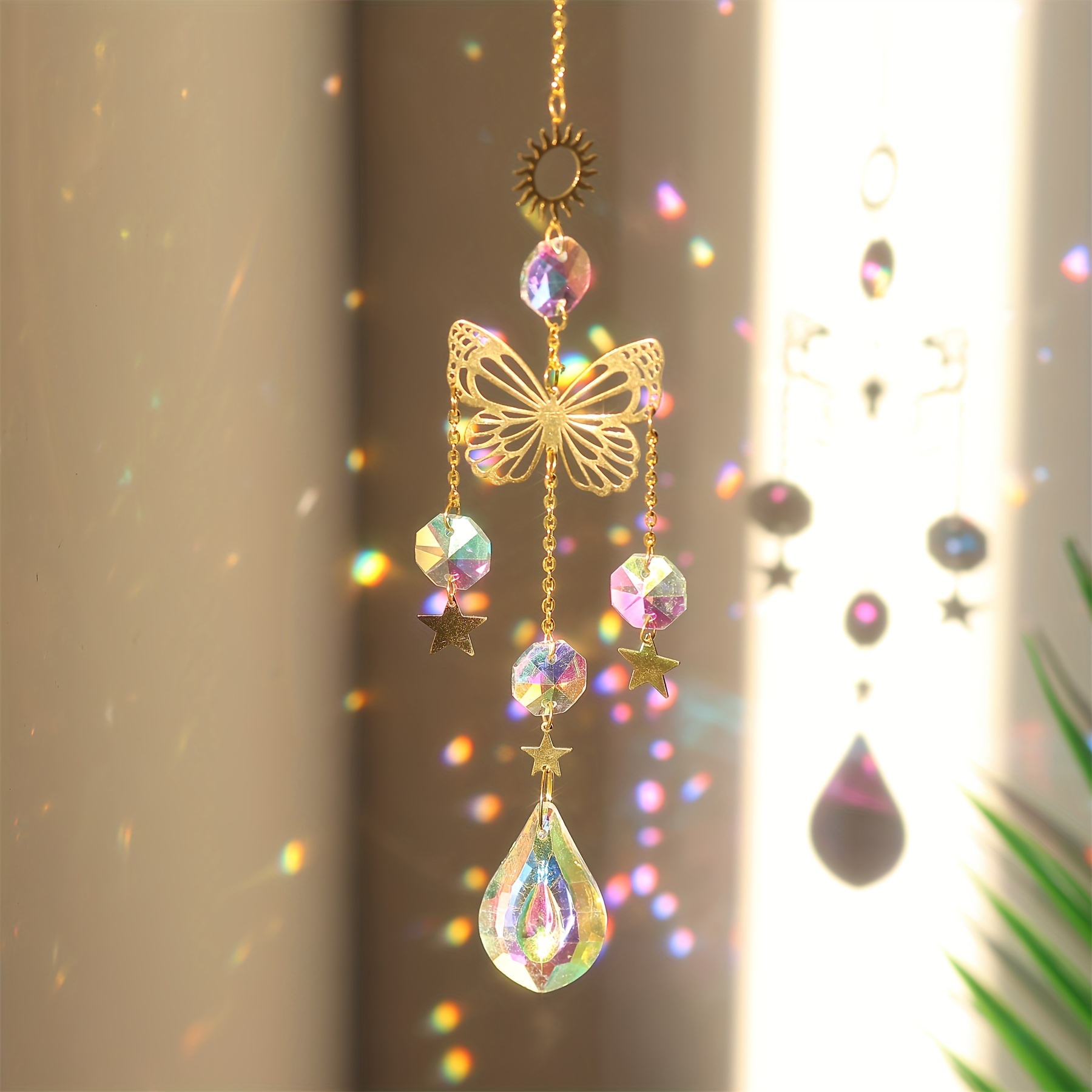 

Butterfly-themed Crystal Sun Catcher - Glass Prism Light Reflector For Home, Garden & Car Decor