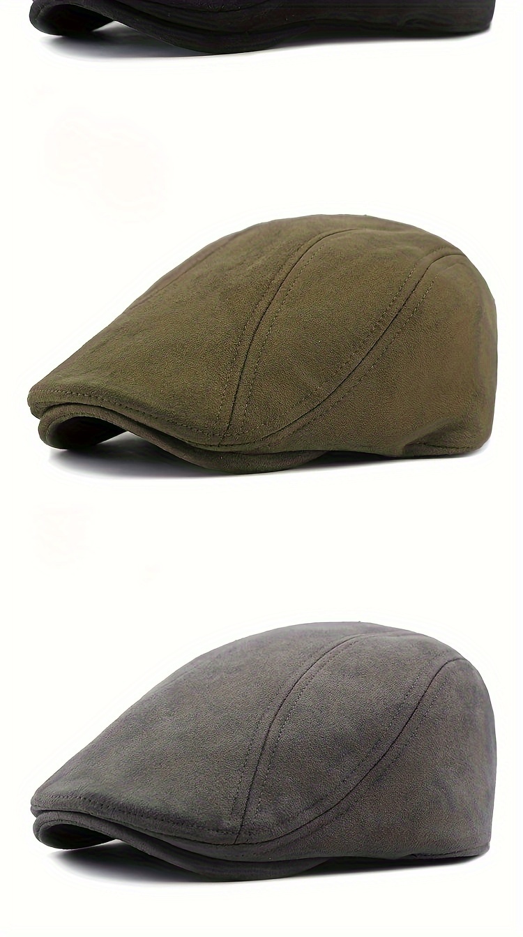 [Elegant Cap] Classic Beret Hat in Brown, Black, Olive Green, and Dark Gray - Elegant British Style, 100% Polyester, PVC-Coated for Durability, Hand or Dry Clean Only - Perfect for Spring & Autumn, Adjustable Hat
