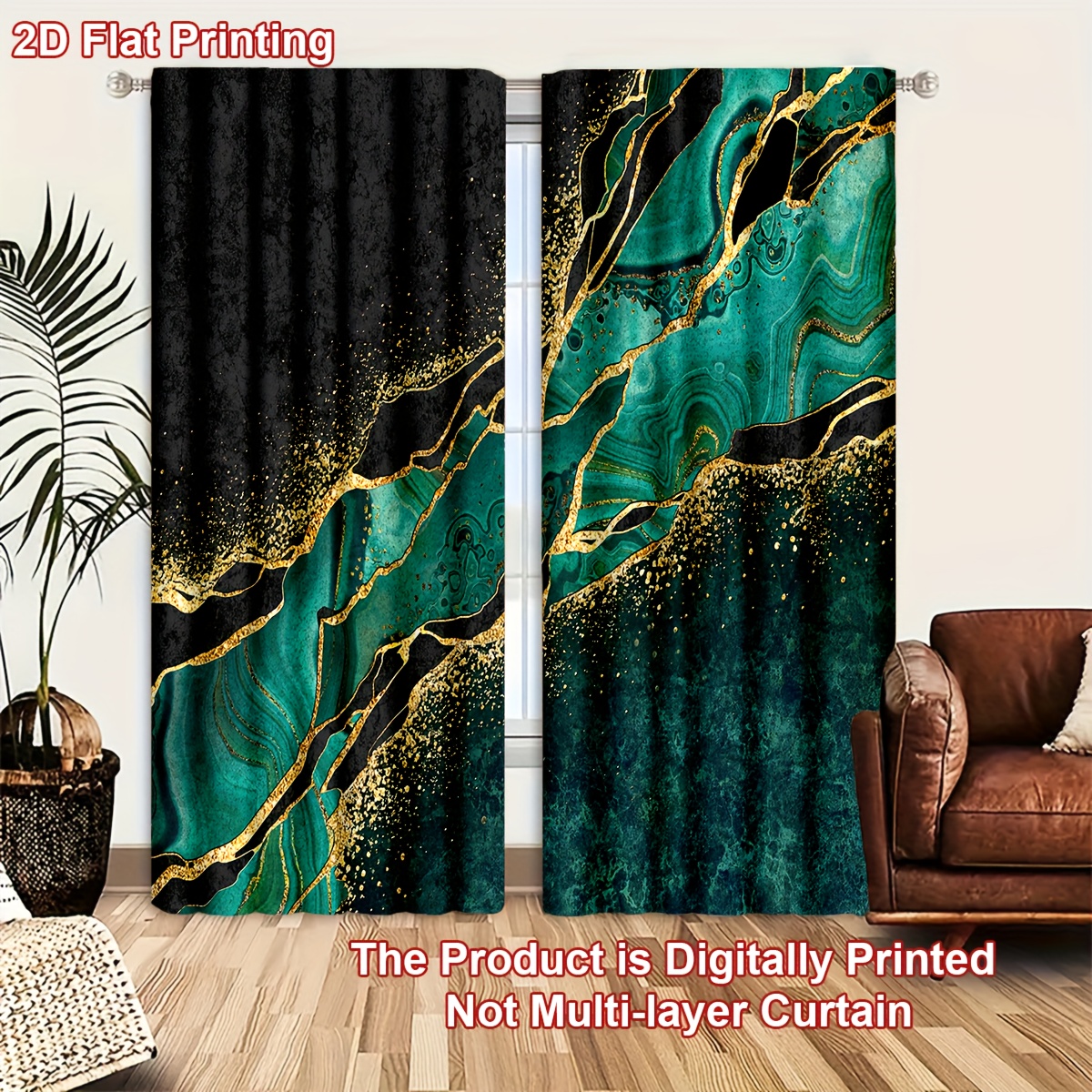 2d Flat - 2pcs/set 2d Flat Printing Green Marble Texture Pattern Door Curtains Cartoon Curtains Light And Feel For Cozy Bedroom Chic Office Stylish Kitchen Living Room And Study