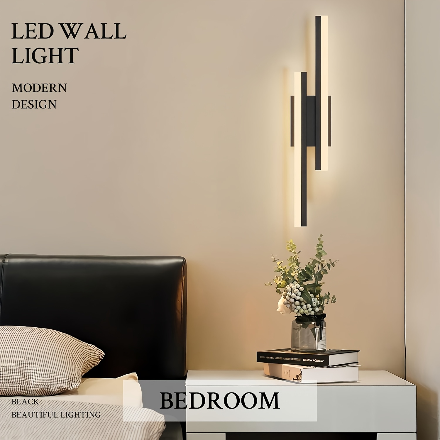 Modern Black/Golden Wall Sconce, Warm Light LED Vanity Lamp, Suitable for Bedside, Bedroom, Bathroom, Dining Room, Living Room, Indoor Wall Light