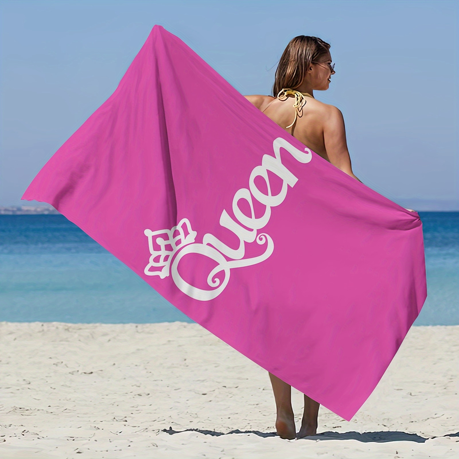 

1pc Pinkish Queen Pattern Beach Towel, Quick Drying Swimming Towel, Absorbent Camping Towel, Soft And Comfortable Pool Towel, Perfect Gift For Her Women Wife Girlfriend, Beach Essentials