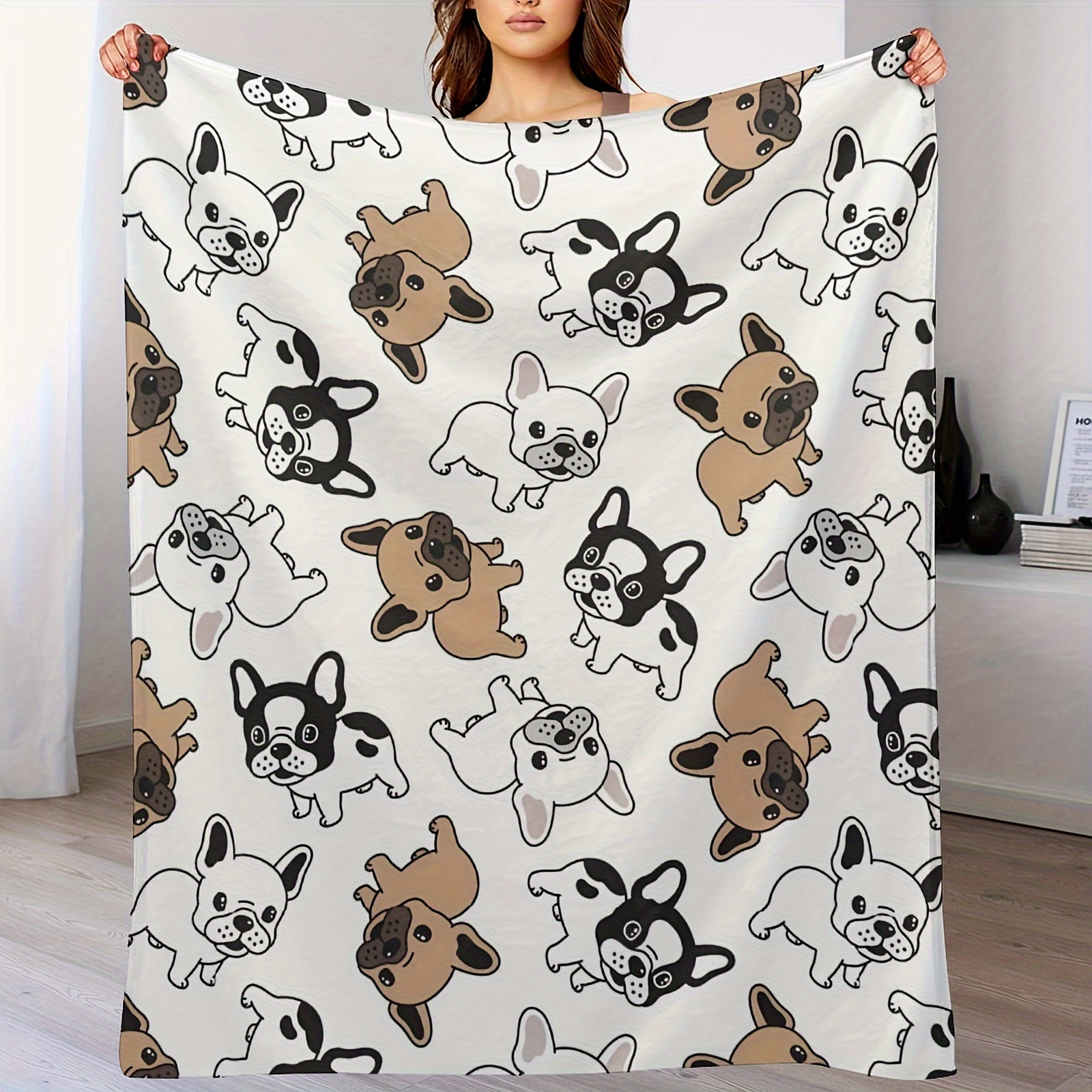 

1 Cute French Bulldog Flannel Blanket - Cozy, With Tear-resistant & Stain-resistant Features | Machine Washable, Throw In Colors With For Bed & Sofa