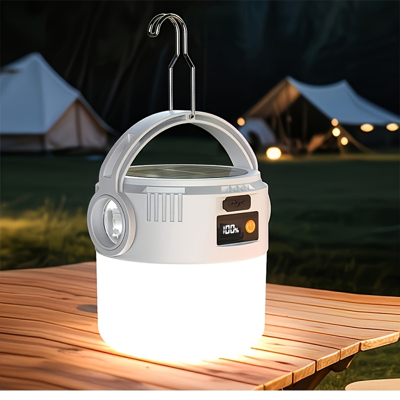 2 in 1 solar and usb rechargeable camping lantern   led 360 hanging light with portable design suitable for tents hiking emergencies   usb cable rechargeable camping lantern
