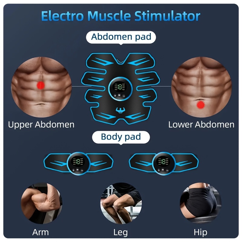 EMS Muscle Stimulator - Abdominal Muscle Trainer & ABS Fitness Electric Stimulator for Core Toning, Fat Burning & Body Sculpting - Home Fitness Equipment for Men & Women