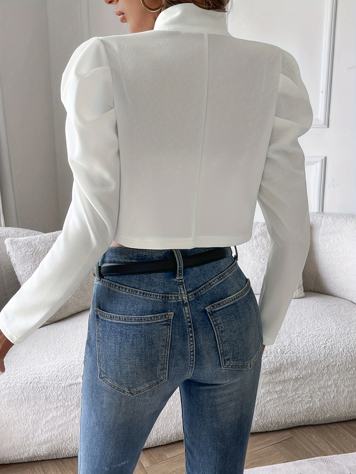 womens elegant solid color stand collar short jacket long - Temu