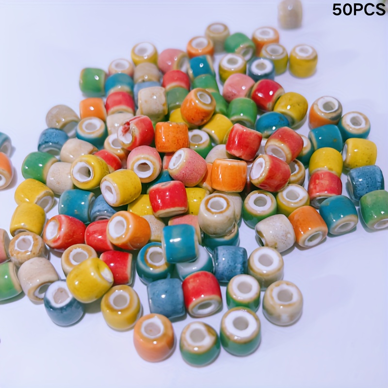 50pcs Colorful Mixed Cylindrical Ceramic Beads for Crafts