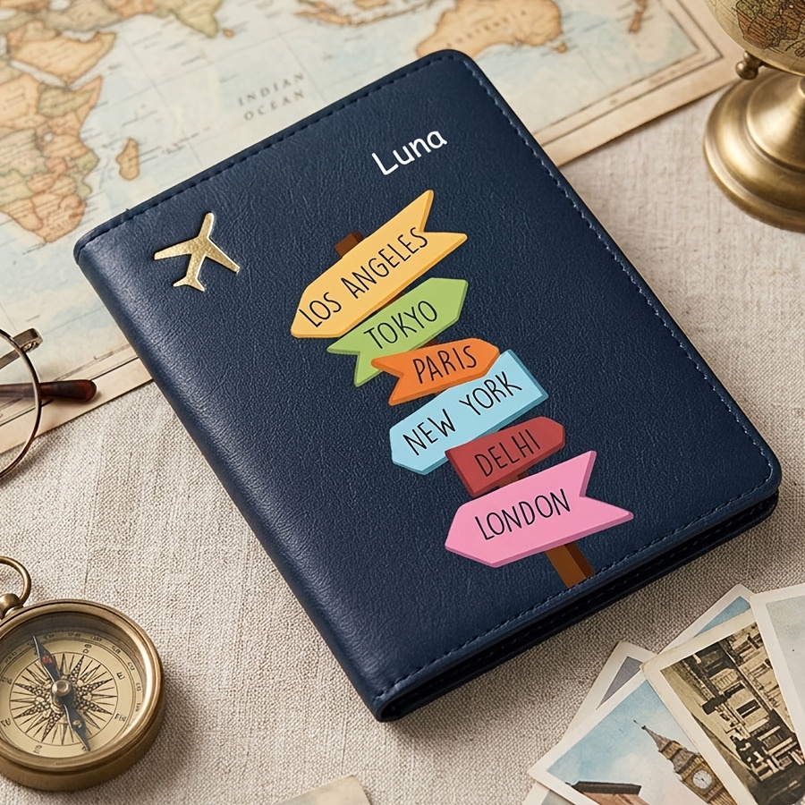TEMU 1 pz Personalizzata per Libro di Passaporto - /Testo Personalizzato, Design con Cartone Animato di , Disponibile in Rosa, , , Blu, , , Organizer
