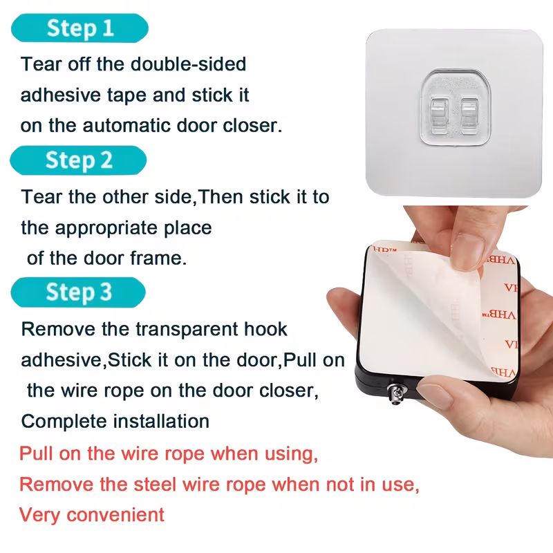 automatic door closer with adjustable strength punch free quiet sliding screen auto door closer with drawstring for bathroom bedroom home office Product details 9