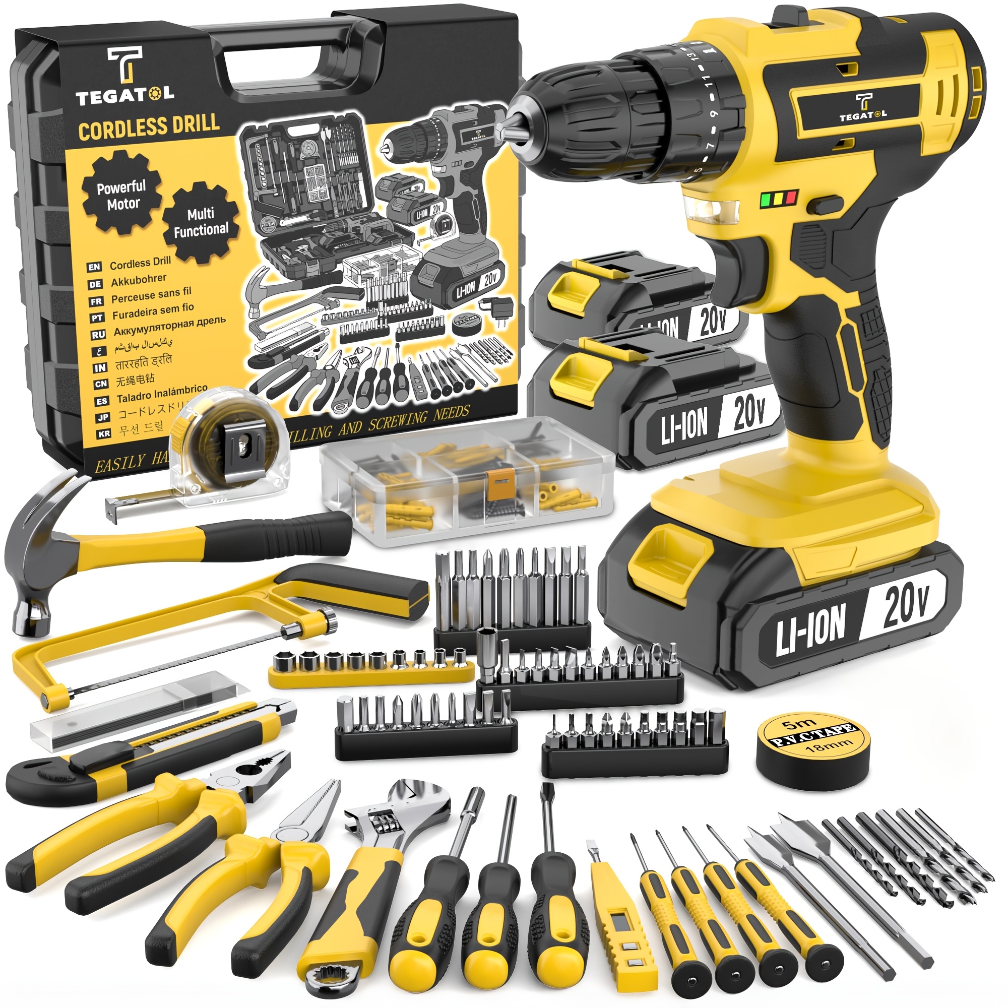 TEMU 20v Rechargeable Electric Drill Tool Set, Essential Electric Drill Kit For Home Use, Includes Speed And Torque Adjustment Functions, Equipped 1