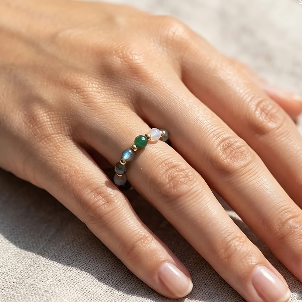 3pcs Natural Stone Handmade Stretch Ring Set with 14K Gold Plating