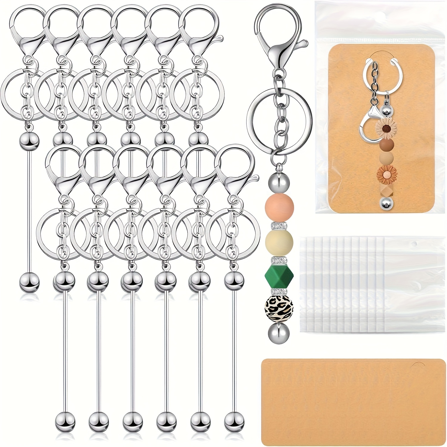 E-shop 40/80 Stück Perlen-Schlüsselanhänger Bars Bulk Blank Perlen Metall Schlüsselanhänger, mit Schlüsselanhänger Display-Karten Selbstversiegelnde