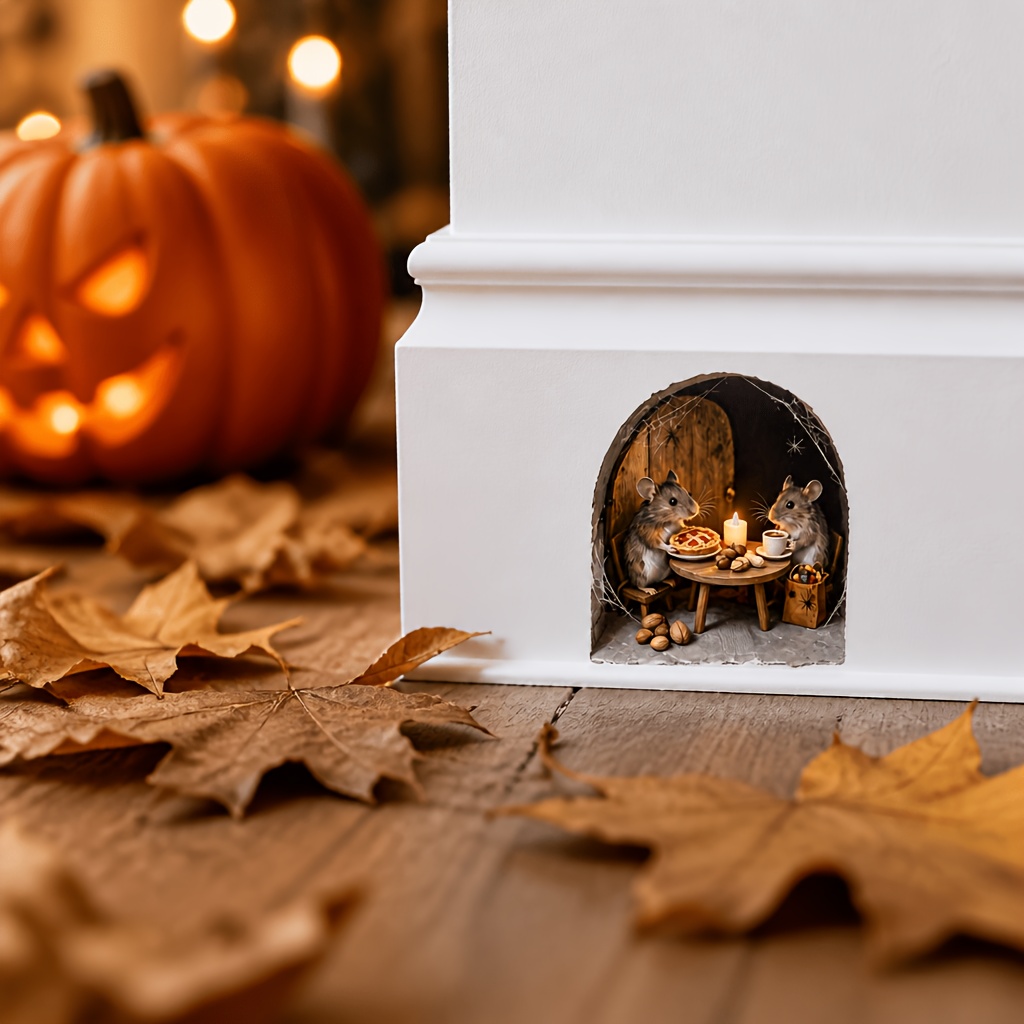 TEMU 1pc 2d Flat Wall Sticker, Cute Little Mice Having A In A Mini Cave Wall Decal, Removable Pvc Wall Art Decor Sticker For Home Corner Decoration,