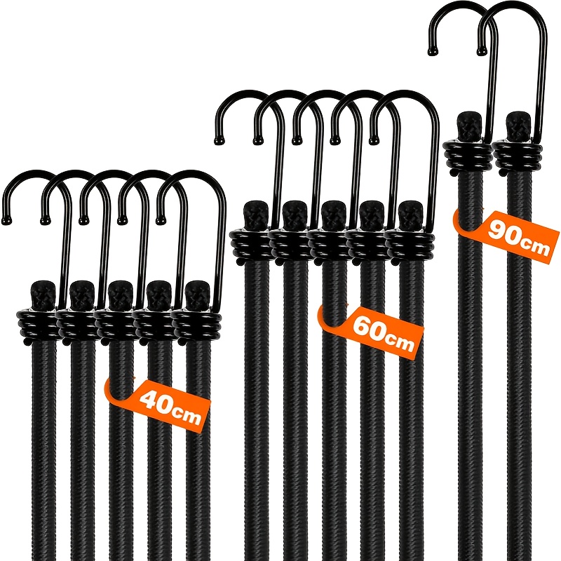 E-shop Ein Set aus 12 Gummiseilen mit Haken, die ein maximaler Belastung von 35 aufnehmen können. Diese elastischen Seile sind in verschiedenen Längen