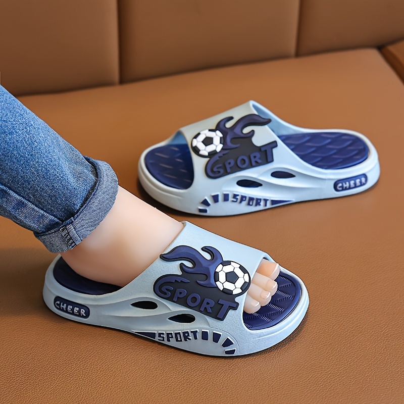 

Cute Cartoon Open Toe Slippers For Boys, Non Slip Lightweight Slippers For Indoor Shower Pool, All Seasons
