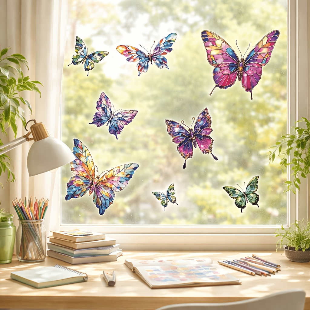 TEMU Colorful Window Stickers, Anti-bird Collision Glass Window Sunshine Trapping Stickers, Home Window Decoration Glass Stickers, Suitable For Rvs,