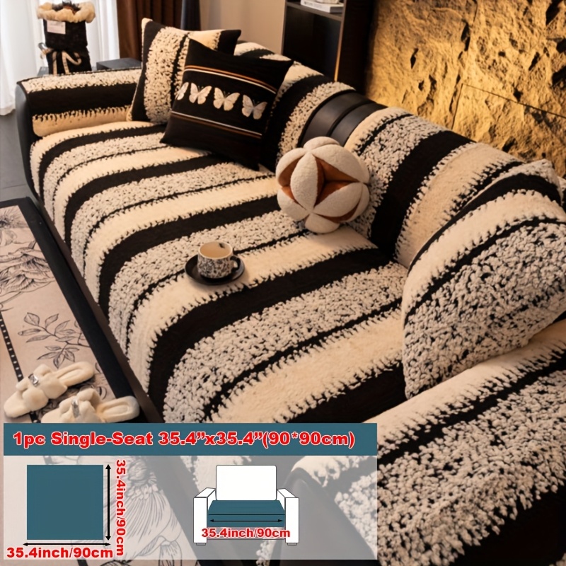 TEMU 1pc Plush Sofa Cushion Suitable For , Simple And Modern, Anti Slip And Wear-resistant Backrest Towel Supports Machine Washing, Pet Friendly, -