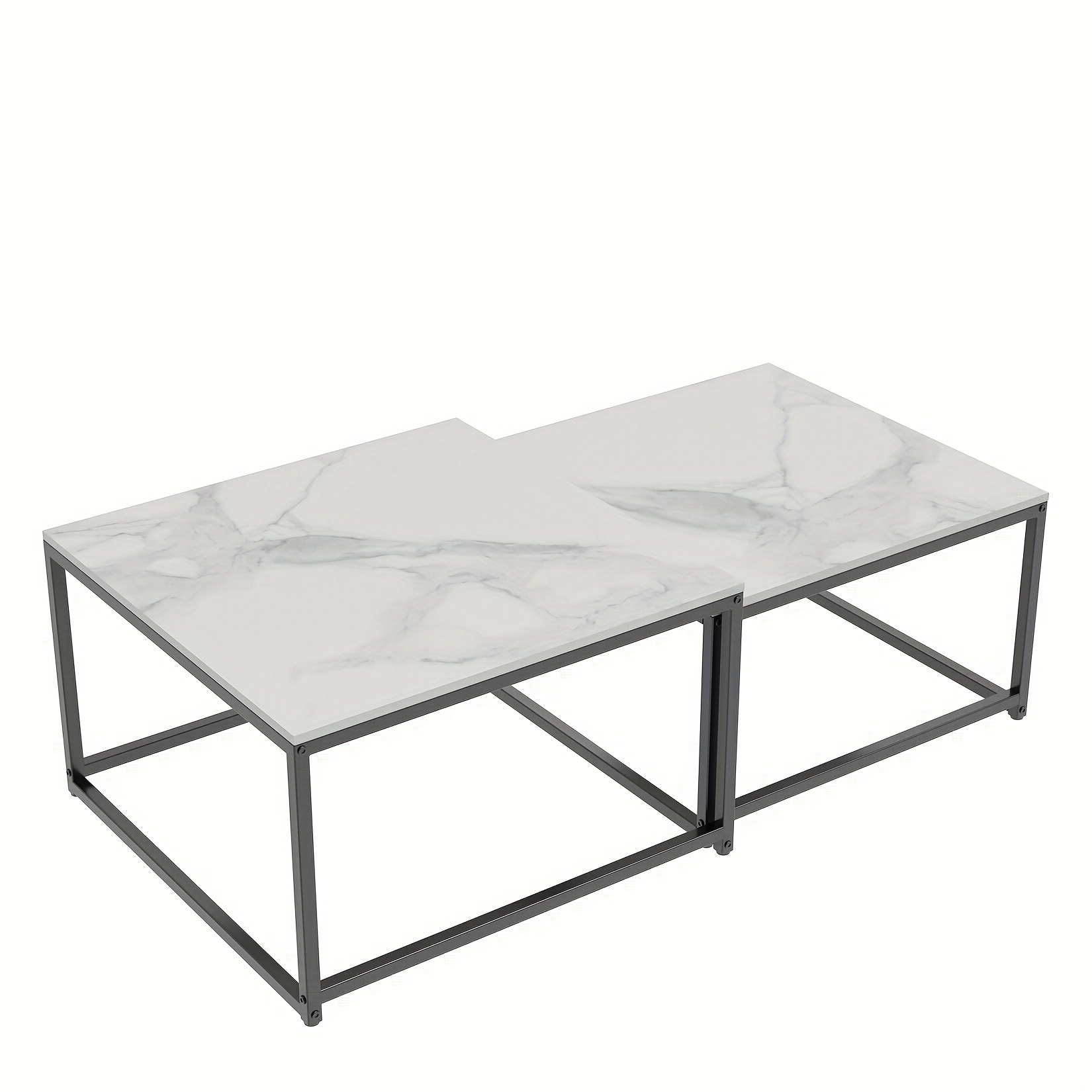 Image of Set Of 2 Marble Coffee Tables: Modern White Rectangular Coffee Table Sintered Stone-top Stacking Living Room Tables For Living Room Offices Space Large: 65 X 40 Cm Small: 60 X 60 X