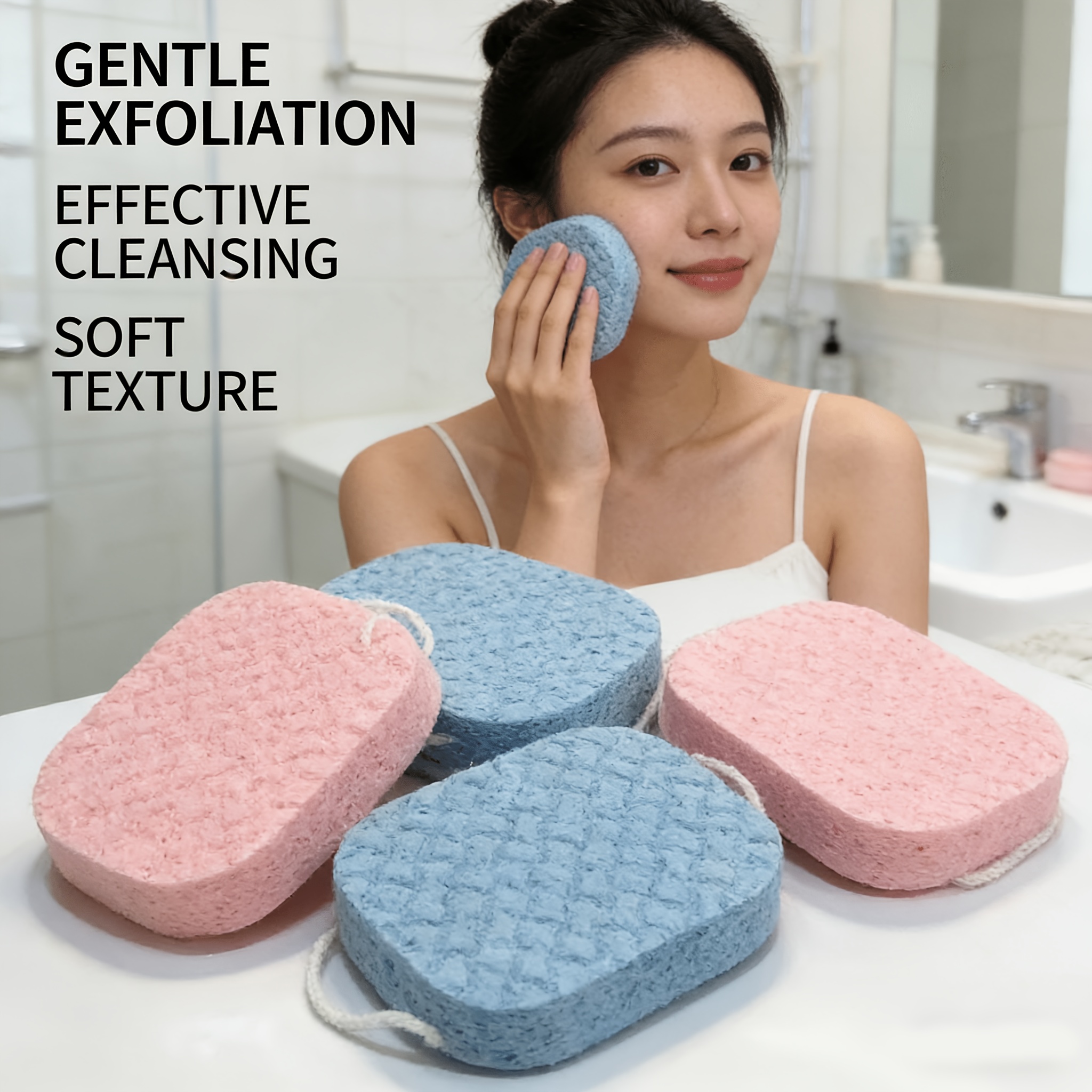 TEMU 角質除去クレンジングパッド 2個セット ウェット/ドライ両用 肌タイプ対応 水滴型 吊り下げコード付き ウェット泡・ドライ拭き メイク落とし スキンケア 旅行に便利