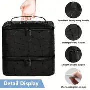 everyday geometric patterned nail polish organizer bag double layer case with dividers for nail tools dryer waterproof pu material perfect gift for women moms and girls travel makeup storage geometric pattern bag bag nail polish organizer storage details 2