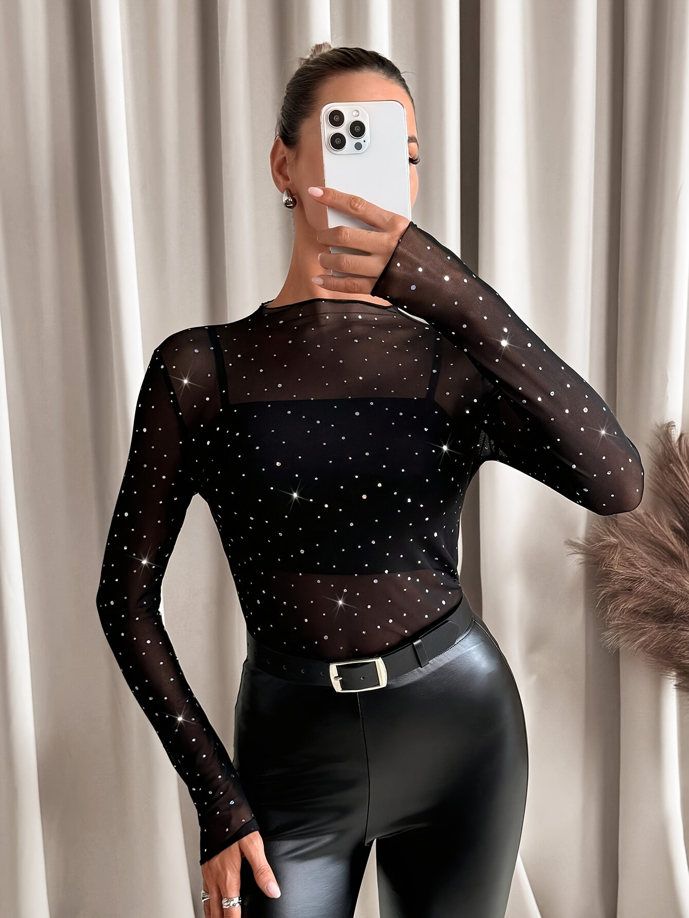 black mesh sparkle top