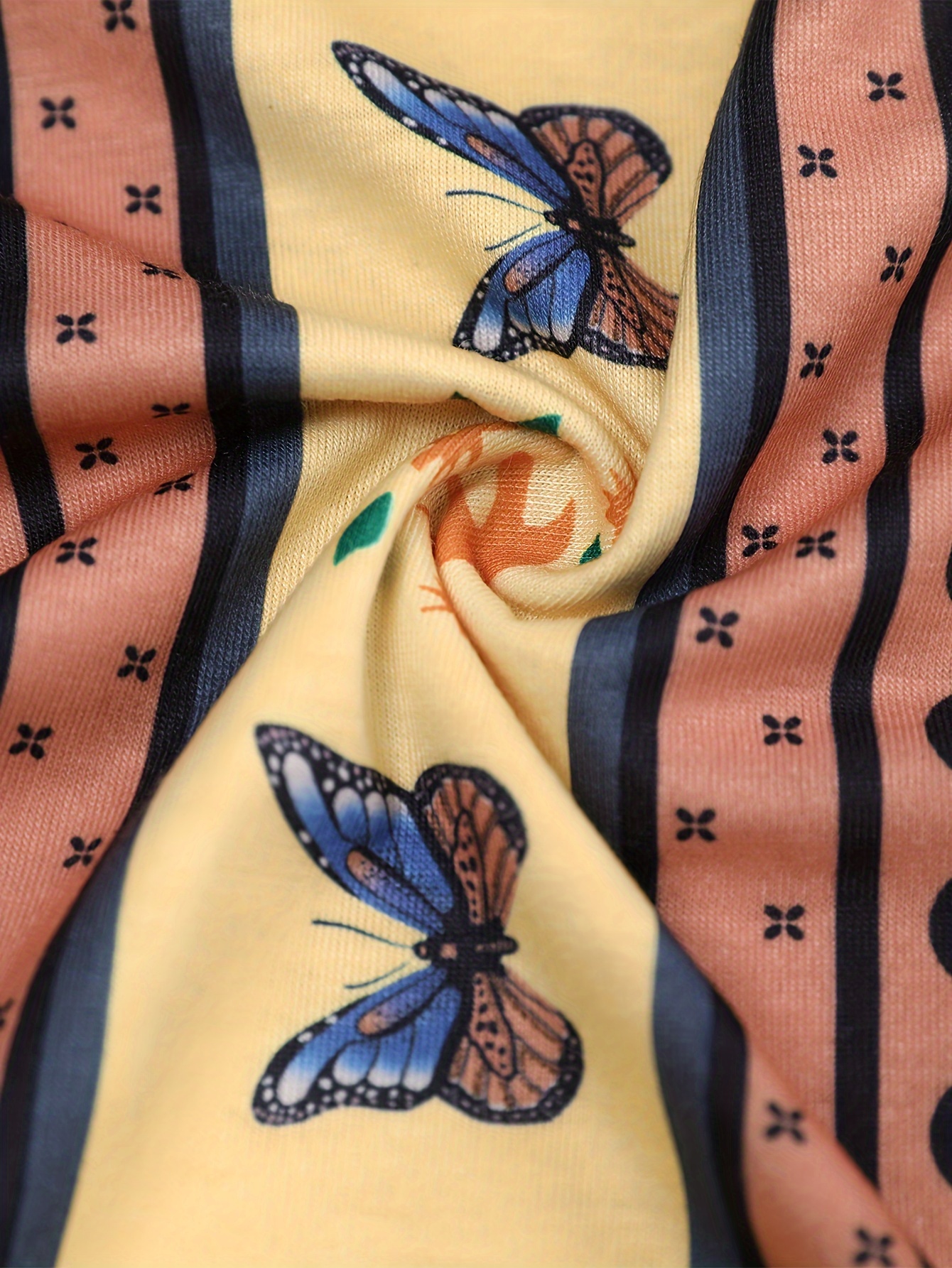 Girls' Peach Love Butterfly Print Top Splicing Flare Pants - Temu