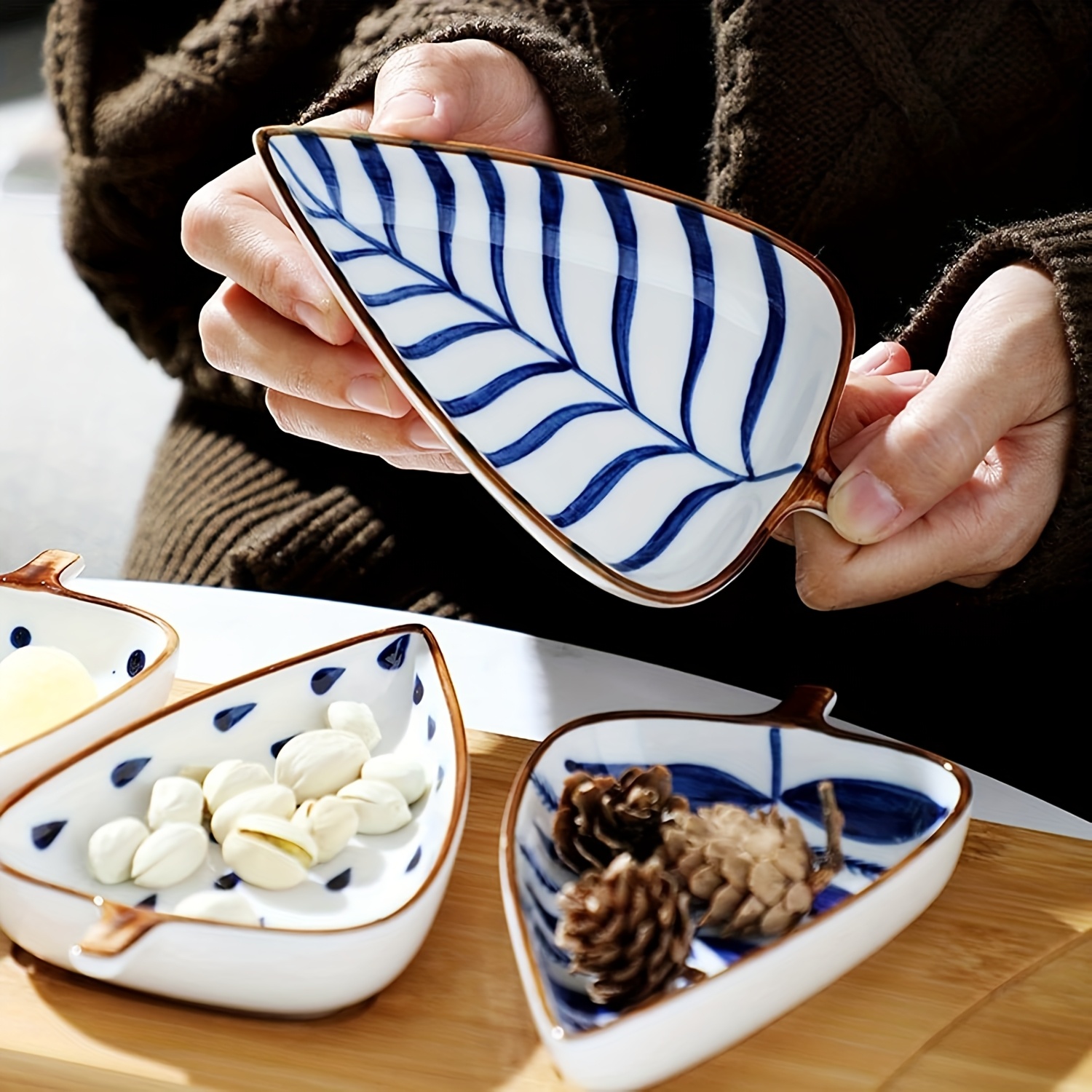   underglaze color hand painted leaves ceramic seasoning dish creative   tray combination home sauce dish butter dish Product details 6