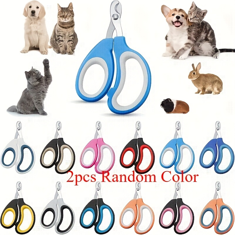 Image of 2pcs Random Color Vibrant Pet Nail Trimmer For Small Animals – Precision Stainless Steel Clippers With Anti-slip Grip & Protective Guard Ring – Ideal For Rabbits, Guinea Pigs, Birds & Cats