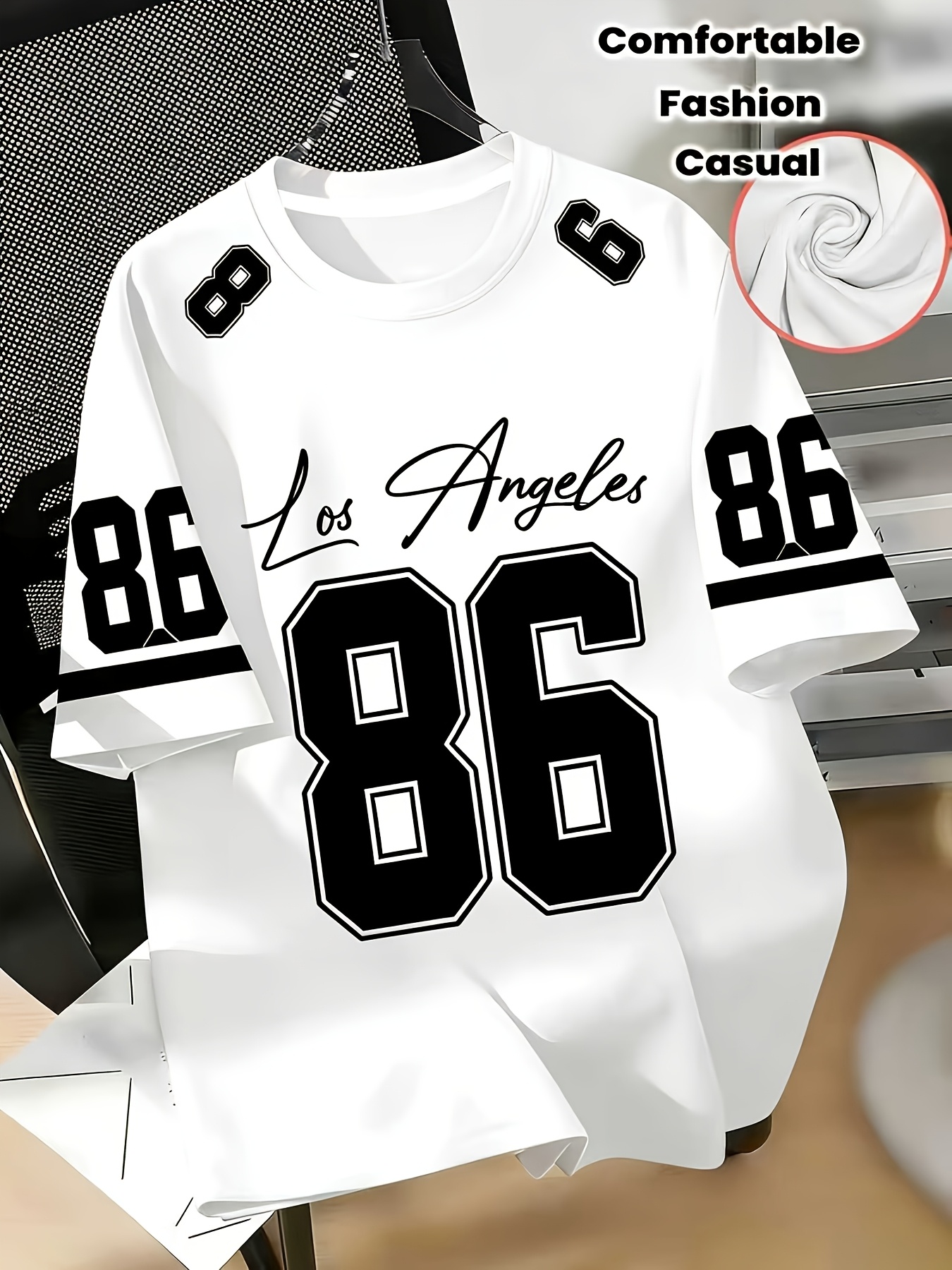 mens los angeles no 86   jersey   print t shirt black white   color sporty casual short sleeve