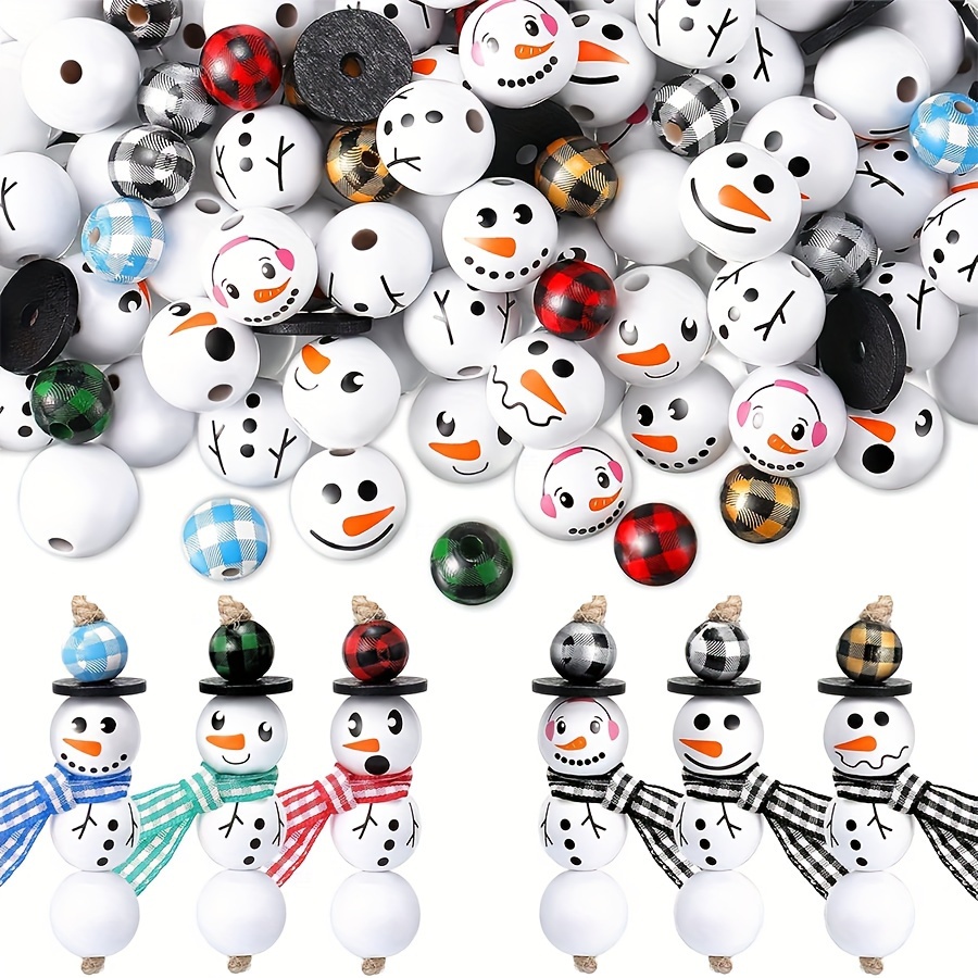 

150-piece Christmas Snowman Wooden Beads Set With Scarves, Assorted Colors And Plaid Patterns, Diy Winter Decor Supplies