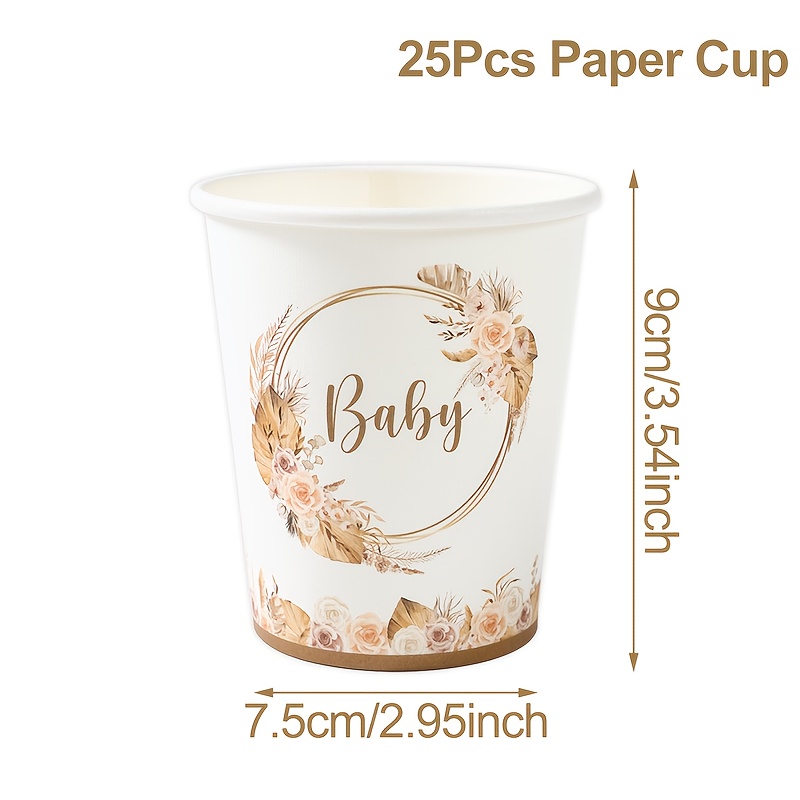 25pcs, Baby Shower Party Paper Cups, Brown Shower Party Disposable Paper Cups, Classic Birthday Party Cups, Perfect For Baby Shower Decorations For Halloween、christmas