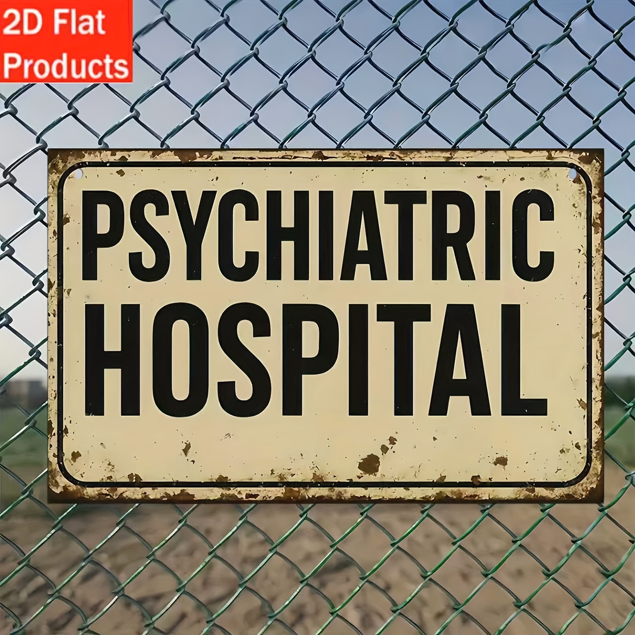TEMU 2D Plat - 1pc Panneau Décoratif d'Art Hôpital Psychiatrique Vintage | Bois Manufacturé, Irrégulière, Cadre, Idéal , Bar, Café ou Décoration de