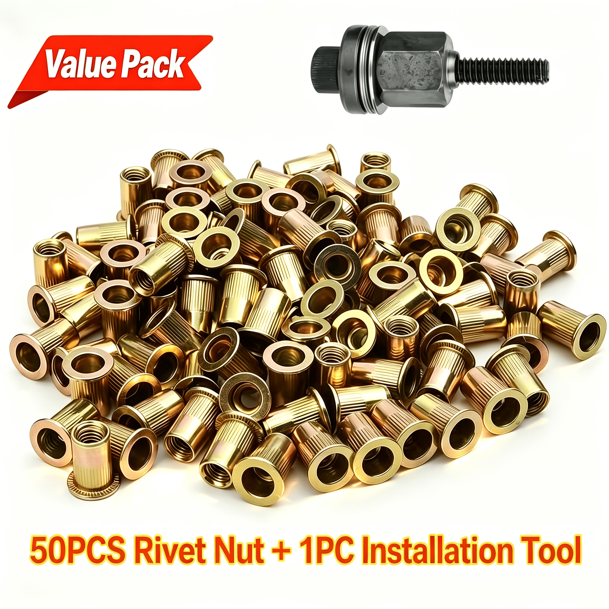 Image of 51pcs Manual Rivet Nut Set With Tools, M3-m12 Round Rivet Tools, Car License Plate , Durable, Suitable For Automobiles, Furniture Decoration, Metal Connection Diy Tools